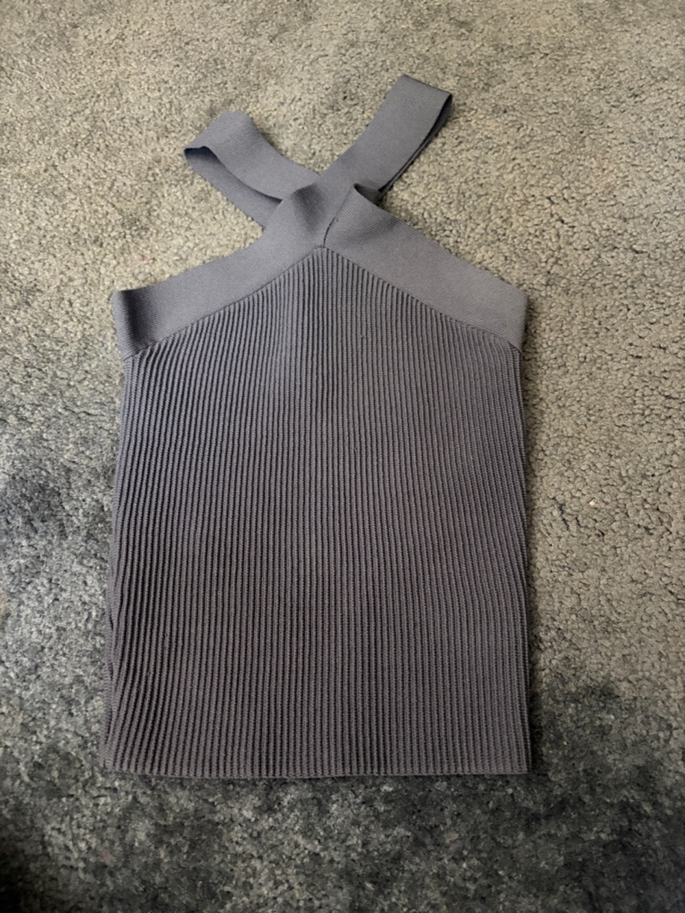 Babaton Ribbed Cross-Strap Crop Top in Gray